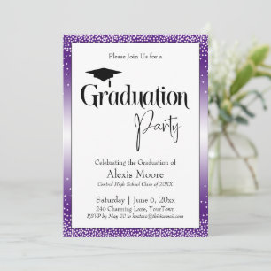 Graduation Party Bright Purple Ombre Confetti Invitation