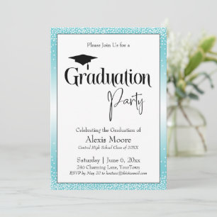 Graduation Party Bright Turquoise Ombre Confetti Invitation