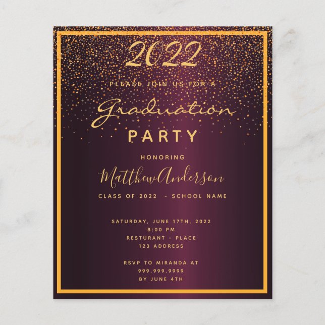 Graduation party burgundy budget invitation 2025 flyer (Front)