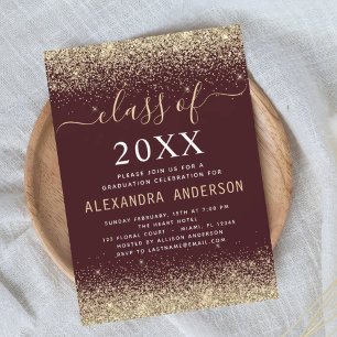 Graduation Party Burgundy Gold Class of 2024 Invitation