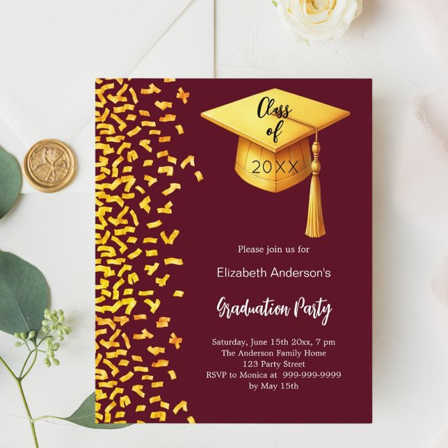Graduation party burgundy gold invitation (Creator Uploaded)