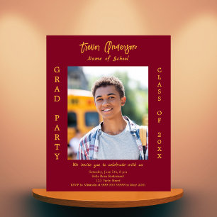 Graduation party burgundy gold photo invitation