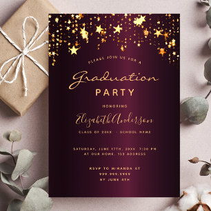 Graduation party burgundy gold stars 2025 invitation