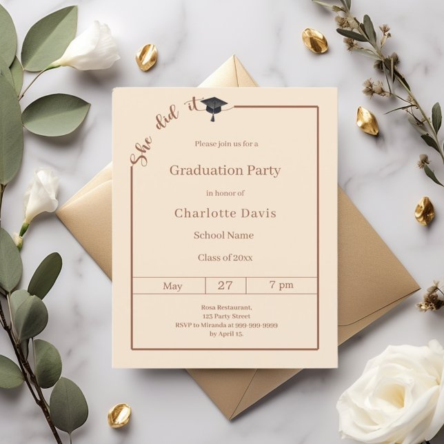 Graduation party Campagne She did it invitation (Creator Uploaded)
