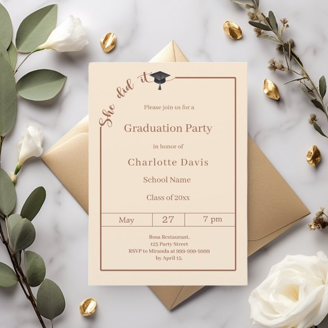 Graduation party champagne She did it Invitation (Creator Uploaded)