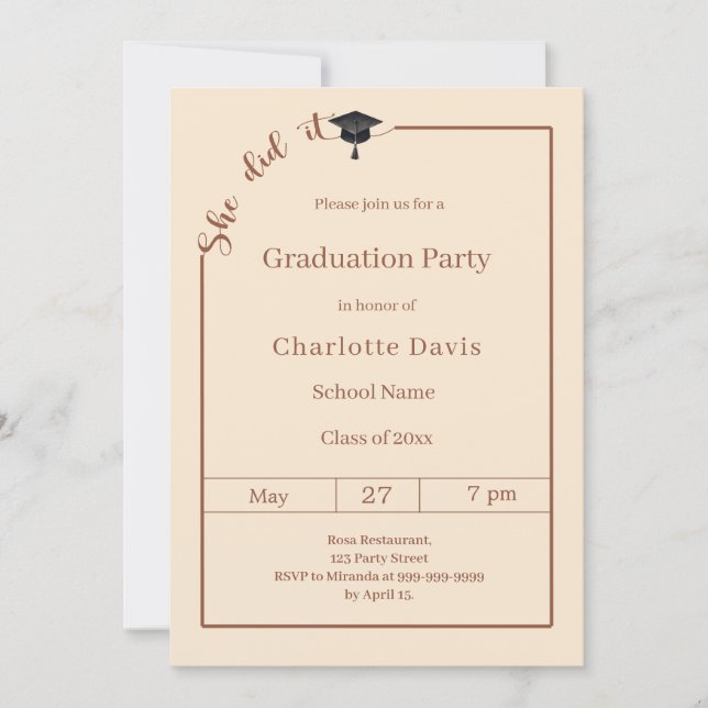 Graduation party champagne She did it Invitation (Front)