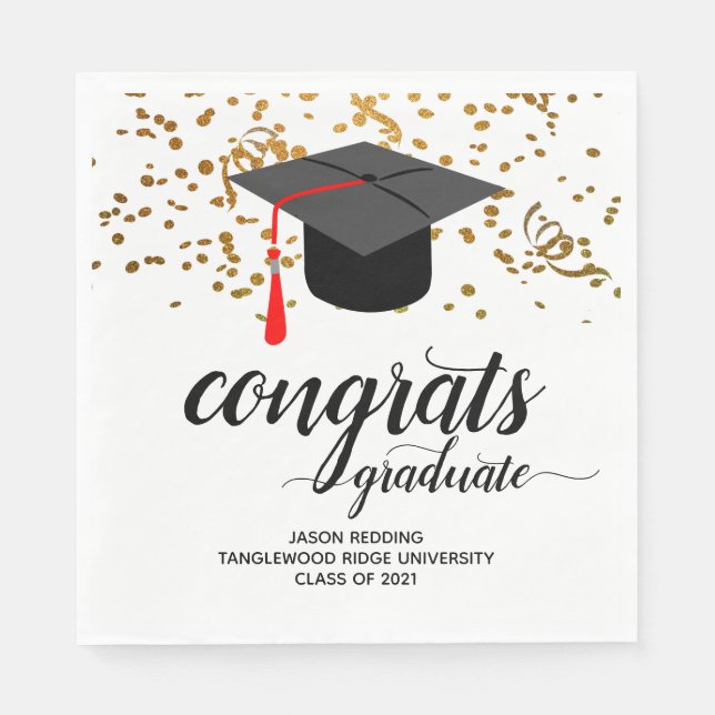 Graduation Party Class Of 2021 Gold Glitter Napkin (Front)