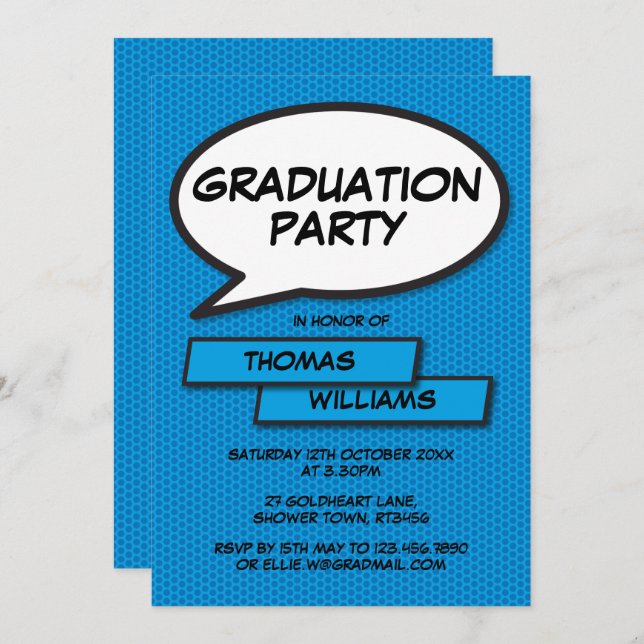Graduation Party Class of 2022 Modern Blue Invitation (Front/Back)