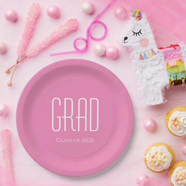 Graduation Party Class of 2025 Pink Grad Paper Plate (Party)