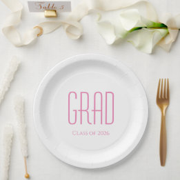 Graduation Party Class of 2025 Pink Typography Paper Plate