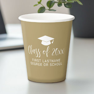 Graduation Party Class of Graduation Cap Name Gold Paper Cups