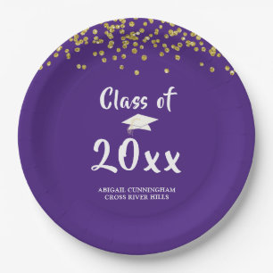 Graduation Party Class of Purple Gold Confetti Pa Paper Plate