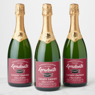Graduation Party Congrats Elegant Red White Black Sparkling Wine Label
