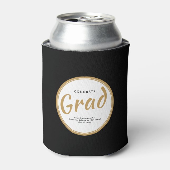 Graduation Party Custom Typography Black Can Cooler (Can Front)