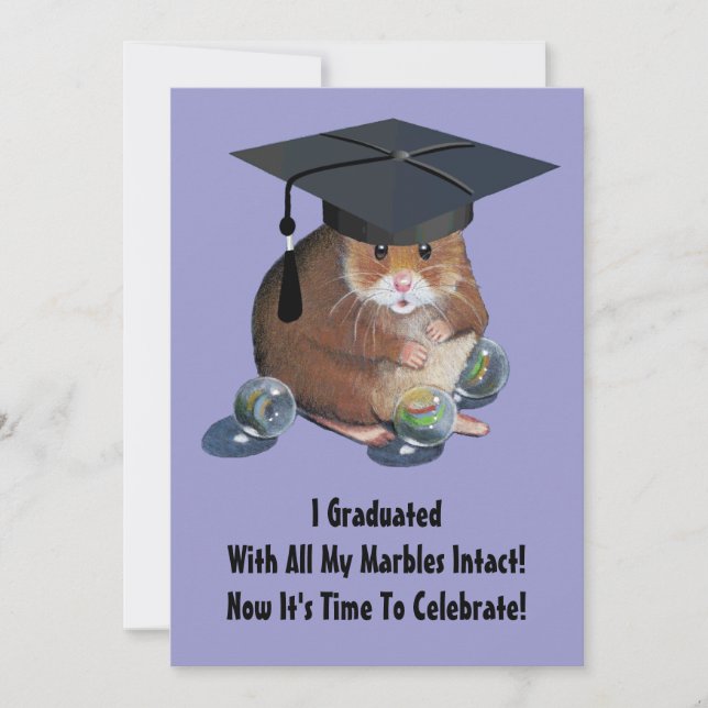 Graduation Party: Cute Hamster With Marbles, Cap Invitation (Front)