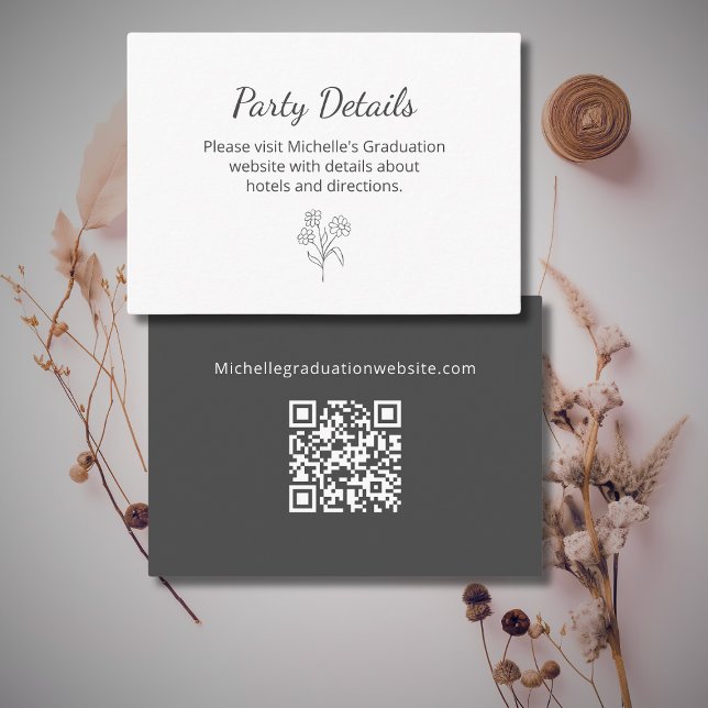 Graduation Party Details QR code Simple Botanical  Enclosure Card (Creator Uploaded)