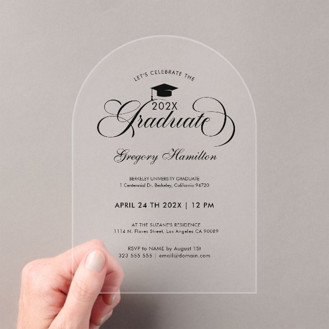 Graduation Party Elegant Black Script Typography Acrylic Invitations (Insitu (Handheld))