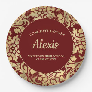 Graduation Party Elegant Burgundy Gold Paper Plate