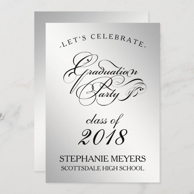 Graduation Party  Elegant Silver Graduate Script Invitation (Front/Back)