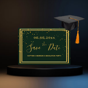 Graduation party emerald green gold save the date