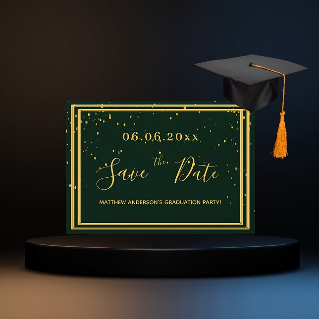 Graduation party emerald green gold save the date (Creator Uploaded)