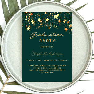 Graduation party emerald green gold stars 2025 invitation postcard
