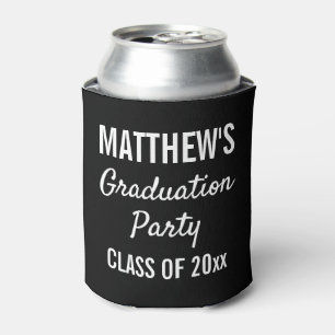 Graduation Party Favour Modern Typography Black Can Cooler