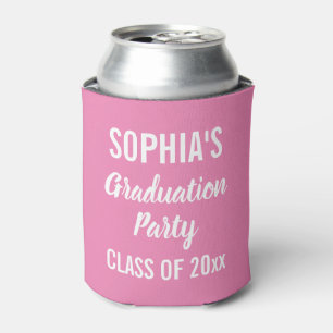 Graduation Party Favour Modern Typography Pink Can Cooler