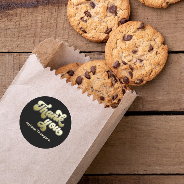 Graduation Party Favour Thank You Black & Classic Round Sticker (Graduate "Grad" typography gift label Thank you sticker. )