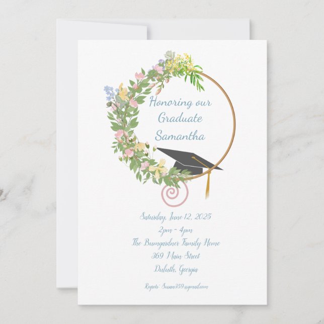 Graduation Party Floral Design with Customisation Invitation (Front)