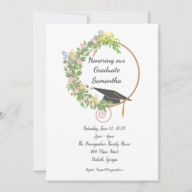 Graduation Party Floral Design with Customisation Invitation (Front)