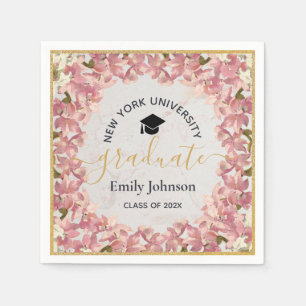 Graduation Party Floral Girly Pink Orchids Gold Napkin