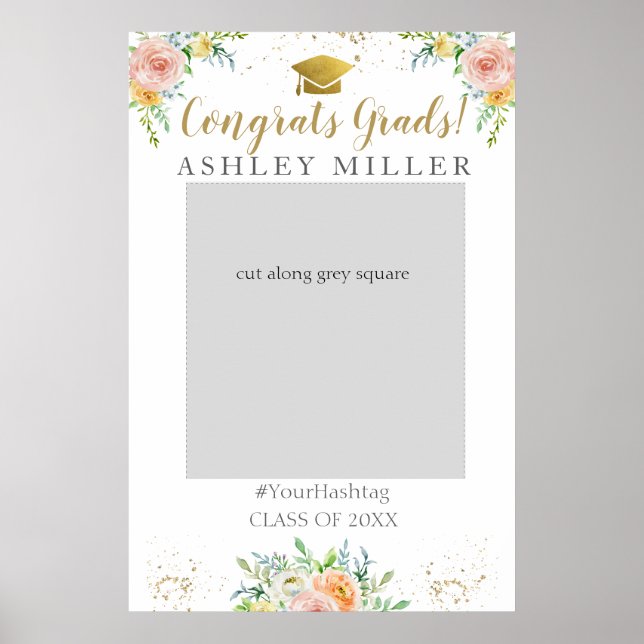 Graduation Party floral Photo Booth Frame Poster (Front)