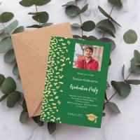 Graduation party forest green gold confetti photo