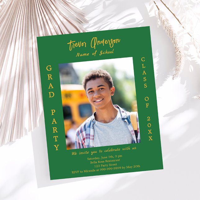Graduation party forest green photo invitation (Creator Uploaded)
