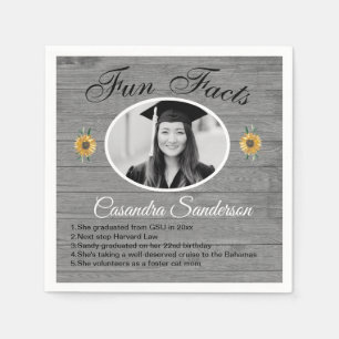 Graduation Party Fun Facts Sunflower Grey Wood Napkin