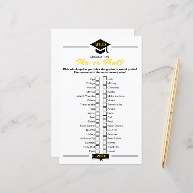 Graduation Party Game - This Or That? (Front/Back In Situ)
