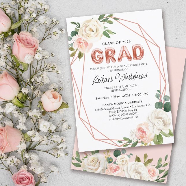 Graduation Party Girly Blush Pink Floral Invitation (Creator Uploaded)