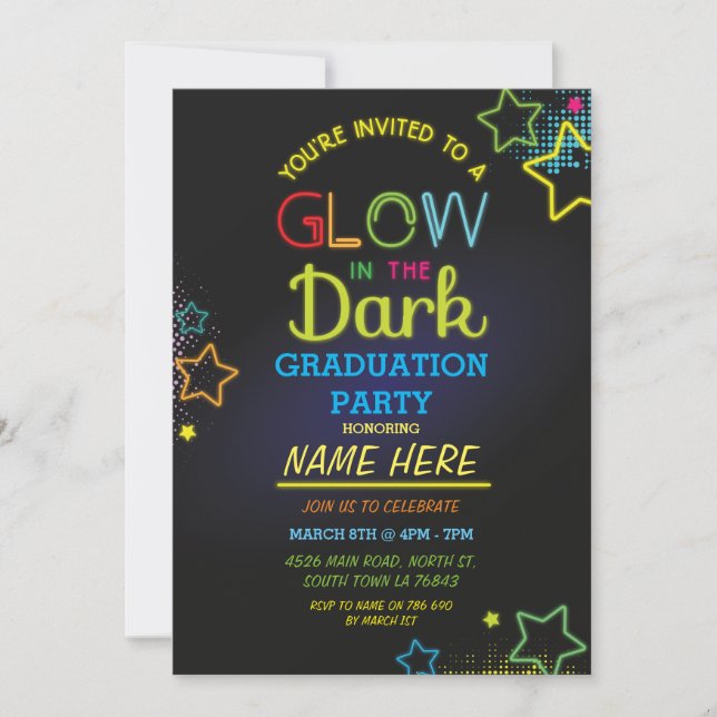 Graduation Party Glow In The Dark Neon Invite (Front)