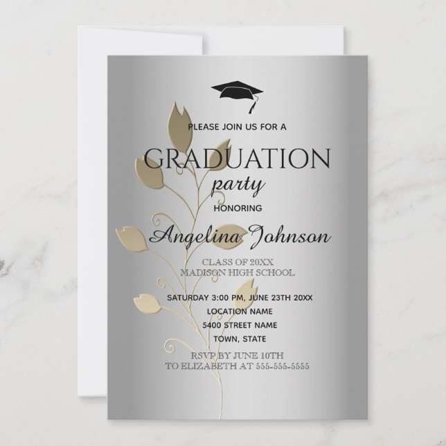 Graduation Party Gold and Silver Elegant Invitation (Front)
