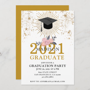 Graduation Party Gold Class of 2021 Pink White Invitation