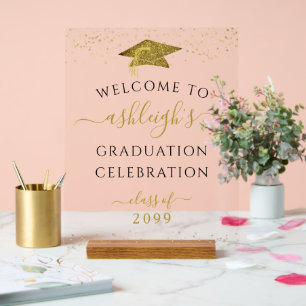 Graduation Party Gold Glitter Welcome Acrylic Sign