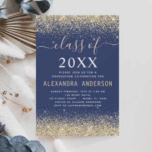 Graduation Party Gold Navy Blue Class of 2025 Invitation