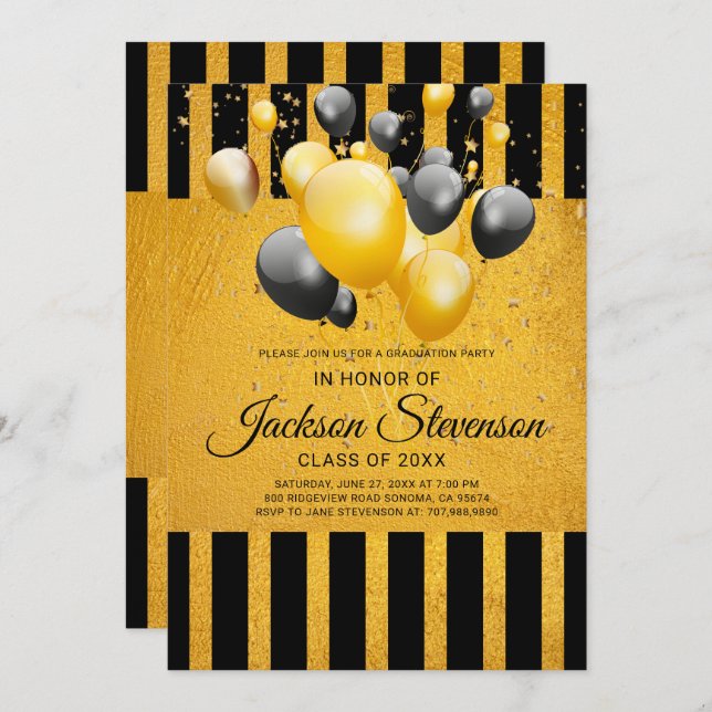 Graduation Party Gold On Black Invitation (Front/Back)