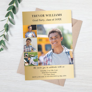 Graduation party gold photo collage invitation