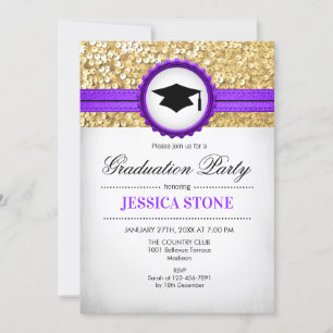 Graduation Party - Gold Purple White Invitation
