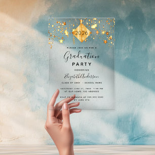 Graduation party gold stars cap topper clear acrylic invitations