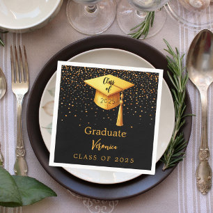 Graduation party graduate black gold cap 2025 napkin