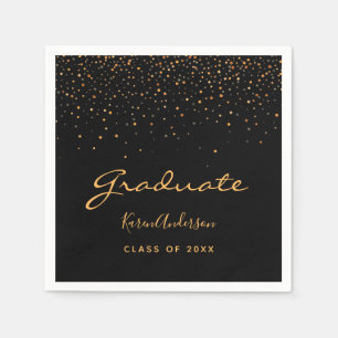 Graduation party graduate black gold napkin