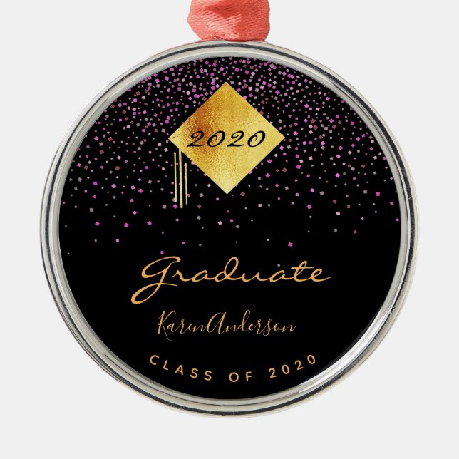 Graduation party graduate black purple 2025 metal ornament (Front)